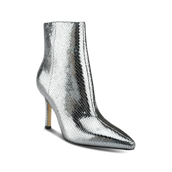 MARC FISHER Shoes - MARC FISHER Womens Silver Snake Kendry Pointed Toe Stiletto Leather Booties 9 M